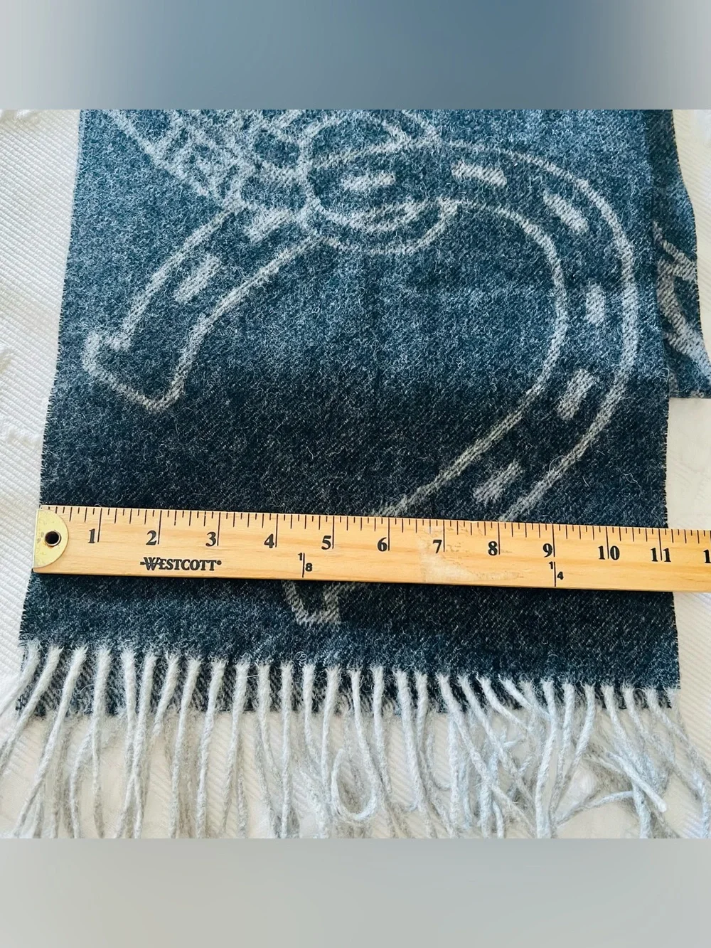 Lauren Ralph Lauren Gray Equestrian Pattern Wool Fringe Scarf